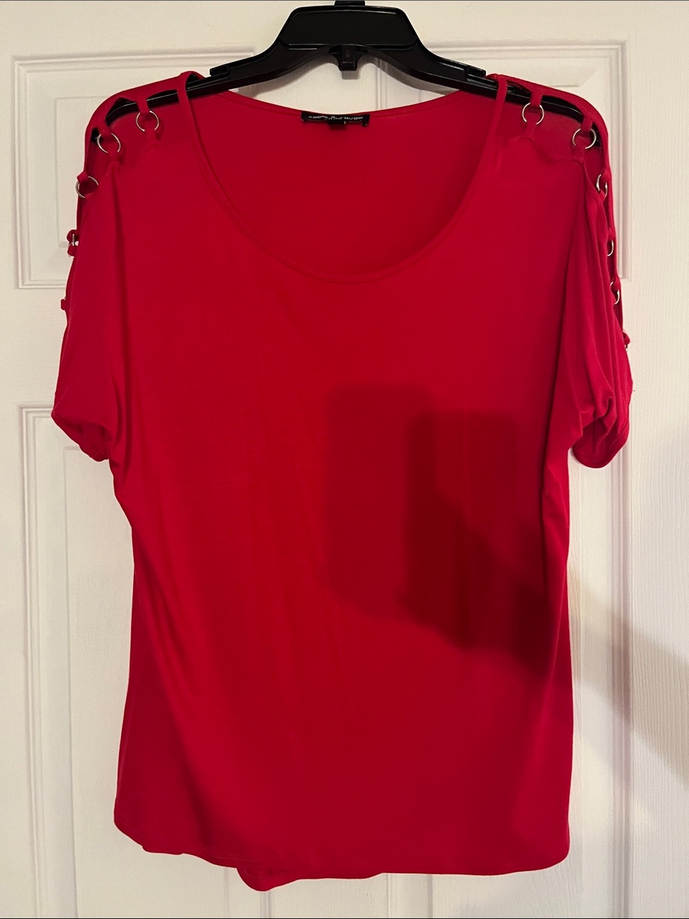 Cable & Gauge Red Short Sleeve Top with Grommet Shoulder Detail